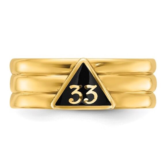 10k IBGoodman Men's Polished with Black Enamel 33rd Degree Masonic Ring - Picture 4 of 8